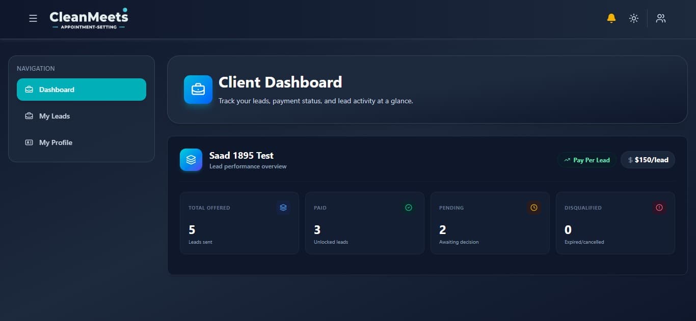 CleanMeets Professional CRM Dashboard 1